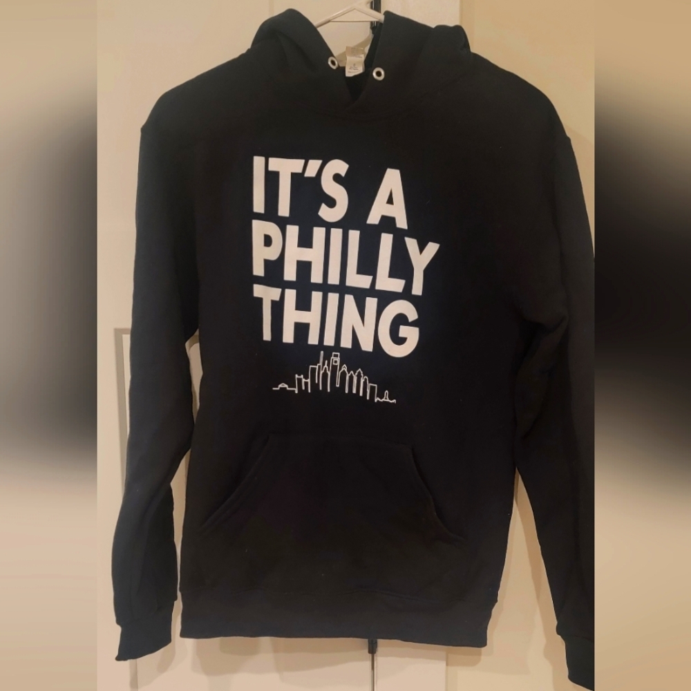 Unisex Men Or Womans Black Hoodie with White Print